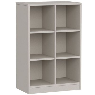 Mahmayi Wooden Display Shelves with 6 Storage Compartment, Freestanding, Top Shelf for Decoration Ideal for Storing Book, Files, Showpieces - Light Grey