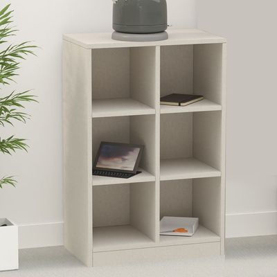 Mahmayi Wooden Display Shelves with 6 Storage Compartment, Freestanding, Top Shelf for Decoration Ideal for Storing Book, Files, Showpieces - Light Grey