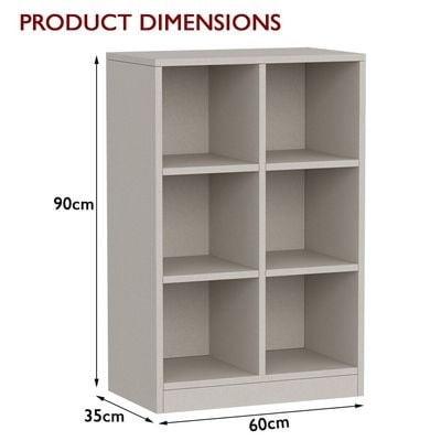 Mahmayi Wooden Display Shelves with 6 Storage Compartment, Freestanding, Top Shelf for Decoration Ideal for Storing Book, Files, Showpieces - Light Grey