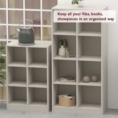 Mahmayi Wooden Display Shelves with 6 Storage Compartment, Freestanding, Top Shelf for Decoration Ideal for Storing Book, Files, Showpieces - Light Grey