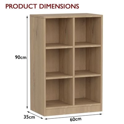 Mahmayi Wooden Display Shelves with 6 Storage Compartment, Freestanding, Top Shelf for Decoration Ideal for Storing Book, Files, Showpieces - Light Imperia