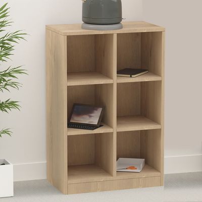 Mahmayi Wooden Display Shelves with 6 Storage Compartment, Freestanding, Top Shelf for Decoration Ideal for Storing Book, Files, Showpieces - Light Imperia