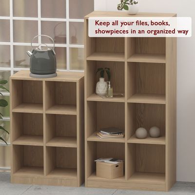 Mahmayi Wooden Display Shelves with 6 Storage Compartment, Freestanding, Top Shelf for Decoration Ideal for Storing Book, Files, Showpieces - Light Imperia