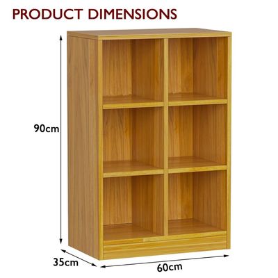 Mahmayi Wooden Display Shelves with 6 Storage Compartment, Freestanding, Top Shelf for Decoration Ideal for Storing Book, Files, Showpieces - Light Walnut