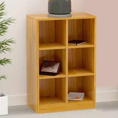 Mahmayi Wooden Display Shelves with 6 Storage Compartment, Freestanding, Top Shelf for Decoration Ideal for Storing Book, Files, Showpieces - Light Walnut