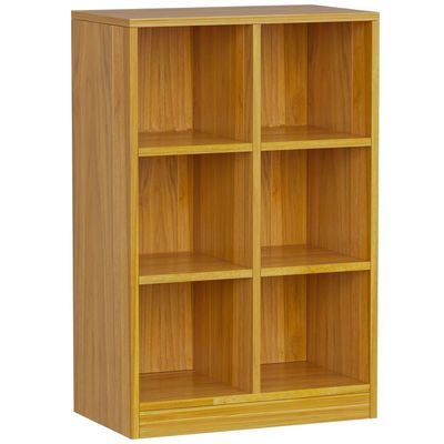 Mahmayi Wooden Display Shelves with 6 Storage Compartment, Freestanding, Top Shelf for Decoration Ideal for Storing Book, Files, Showpieces - Light Walnut