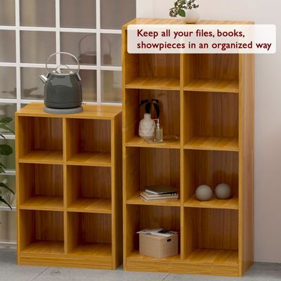 Mahmayi Wooden Display Shelves with 6 Storage Compartment, Freestanding, Top Shelf for Decoration Ideal for Storing Book, Files, Showpieces - Light Walnut