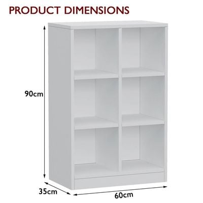 Mahmayi Wooden Display Shelves with 6 Storage Compartment, Freestanding, Top Shelf for Decoration Ideal for Storing Book, Files, Showpieces - White