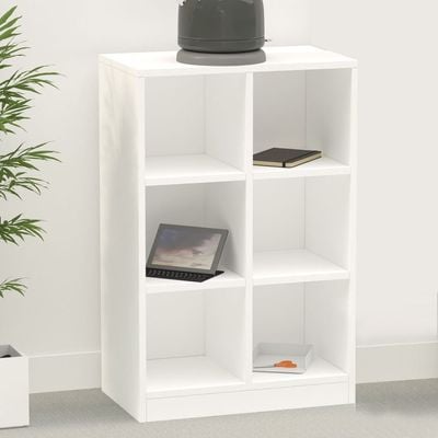 Mahmayi Wooden Display Shelves with 6 Storage Compartment, Freestanding, Top Shelf for Decoration Ideal for Storing Book, Files, Showpieces - White