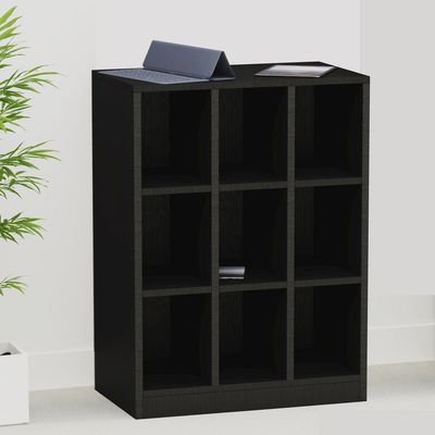 Mahmayi Wooden Display Shelves with 9 Storage Compartment, Freestanding, Top Shelf for Decoration Ideal for Storing Book, Files, Showpieces - Black