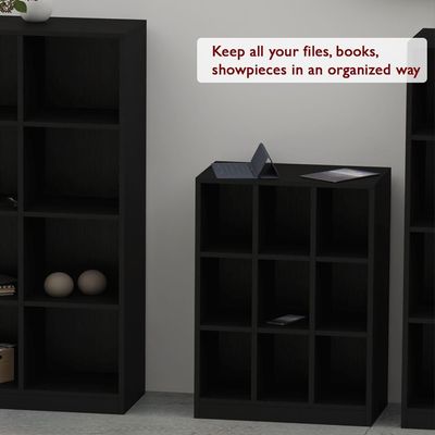 Mahmayi Wooden Display Shelves with 9 Storage Compartment, Freestanding, Top Shelf for Decoration Ideal for Storing Book, Files, Showpieces - Black