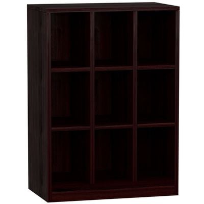 Mahmayi Wooden Display Shelves with 9 Storage Compartment, Freestanding, Top Shelf for Decoration Ideal for Storing Book, Files, Showpieces - Dark Walnut