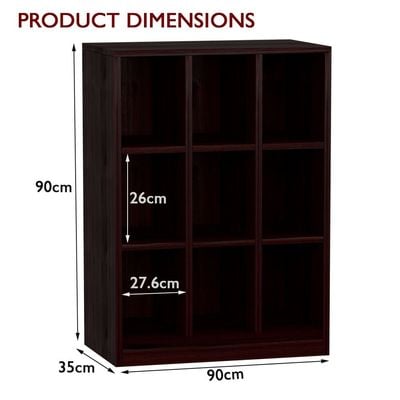 Mahmayi Wooden Display Shelves with 9 Storage Compartment, Freestanding, Top Shelf for Decoration Ideal for Storing Book, Files, Showpieces - Dark Walnut