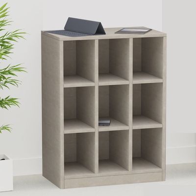 Mahmayi Wooden Display Shelves with 9 Storage Compartment, Freestanding, Top Shelf for Decoration Ideal for Storing Book, Files, Showpieces - Light Concrete