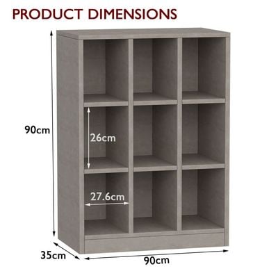 Mahmayi Wooden Display Shelves with 9 Storage Compartment, Freestanding, Top Shelf for Decoration Ideal for Storing Book, Files, Showpieces - Light Concrete