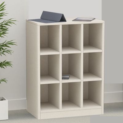 Mahmayi Wooden Display Shelves with 9 Storage Compartment, Freestanding, Top Shelf for Decoration Ideal for Storing Book, Files, Showpieces - Light Grey