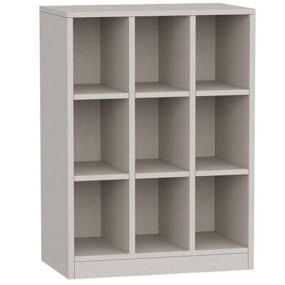 Mahmayi Wooden Display Shelves with 9 Storage Compartment, Freestanding, Top Shelf for Decoration Ideal for Storing Book, Files, Showpieces - Light Grey