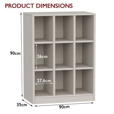 Mahmayi Wooden Display Shelves with 9 Storage Compartment, Freestanding, Top Shelf for Decoration Ideal for Storing Book, Files, Showpieces - Light Grey