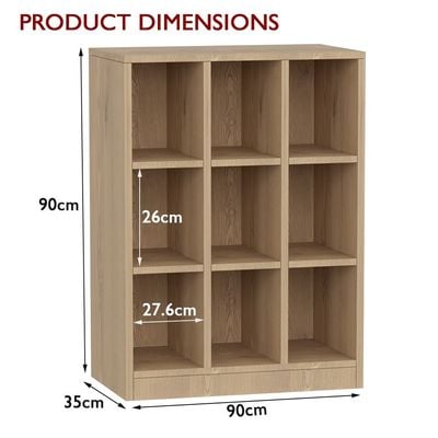 Mahmayi Wooden Display Shelves with 9 Storage Compartment, Freestanding, Top Shelf for Decoration Ideal for Storing Book, Files, Showpieces - Light Imperia