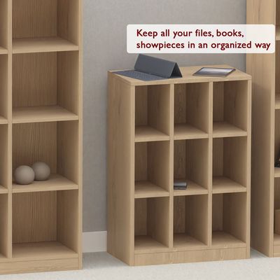 Mahmayi Wooden Display Shelves with 9 Storage Compartment, Freestanding, Top Shelf for Decoration Ideal for Storing Book, Files, Showpieces - Light Imperia