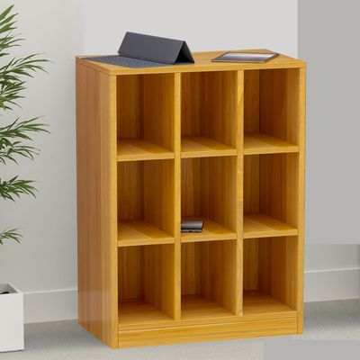 Mahmayi Wooden Display Shelves with 9 Storage Compartment, Freestanding, Top Shelf for Decoration Ideal for Storing Book, Files, Showpieces - Light Walnut