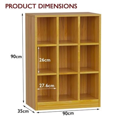 Mahmayi Wooden Display Shelves with 9 Storage Compartment, Freestanding, Top Shelf for Decoration Ideal for Storing Book, Files, Showpieces - Light Walnut