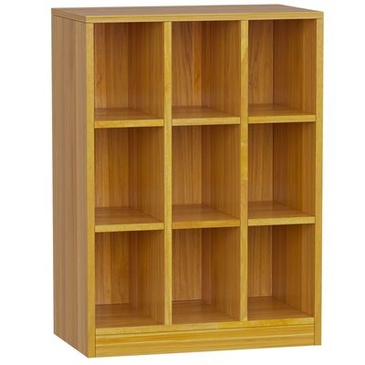 Mahmayi Wooden Display Shelves with 9 Storage Compartment, Freestanding, Top Shelf for Decoration Ideal for Storing Book, Files, Showpieces - Light Walnut