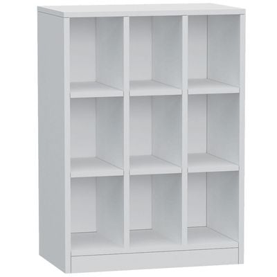 Mahmayi Wooden Display Shelves with 9 Storage Compartment, Freestanding, Top Shelf for Decoration Ideal for Storing Book, Files, Showpieces - White