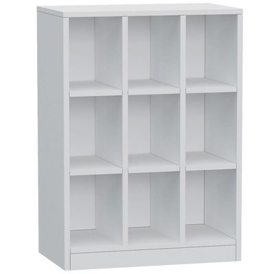 Mahmayi Wooden Display Shelves with 9 Storage Compartment, Freestanding, Top Shelf for Decoration Ideal for Storing Book, Files, Showpieces - White