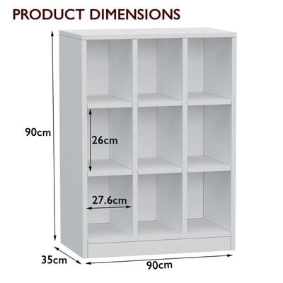 Mahmayi Wooden Display Shelves with 9 Storage Compartment, Freestanding, Top Shelf for Decoration Ideal for Storing Book, Files, Showpieces - White