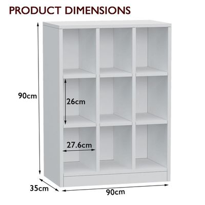 Mahmayi Wooden Display Shelves with 9 Storage Compartment, Freestanding, Top Shelf for Decoration Ideal for Storing Book, Files, Showpieces - White