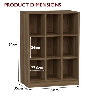 Mahmayi Wooden Display Shelves with 9 Storage Compartment, Freestanding, Top Shelf for Decoration Ideal for Storing Book, Files, Showpieces - Zabrano