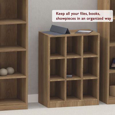 Mahmayi Wooden Display Shelves with 9 Storage Compartment, Freestanding, Top Shelf for Decoration Ideal for Storing Book, Files, Showpieces - Zabrano