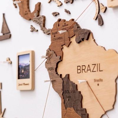 3D Wooden World Map - Multicolor
