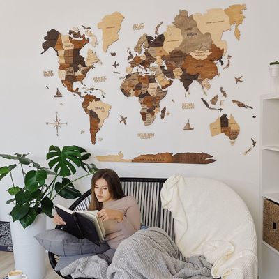 Enjoy Wood - 3D Wall Art - Unique Wooden World Map Decor for Home, Bedroom or Office - Perfect Housewarming Gift, Elegant and Handmade Wall Art - Multicolor Design - M