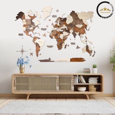 3D Wooden World Map - Multicolor