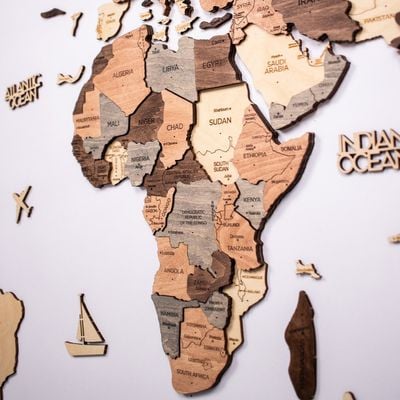 3D Wooden World Map - Smokey | M (100 x 60cm)