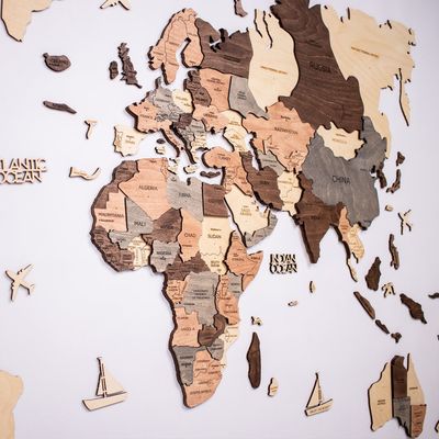 3D Wooden World Map - Smokey | M (100 x 60cm)