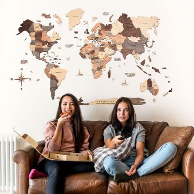 3D Wooden World Map - Smokey | M (100 x 60cm)