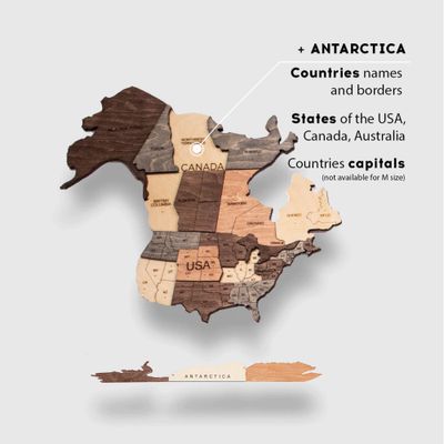 3D Wooden World Map - Smokey | L (150 x 90cm)