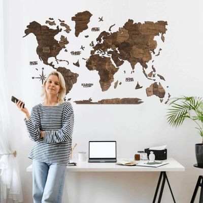 3D Wooden World Map - Dark Walnut | M (100 x 60cm)