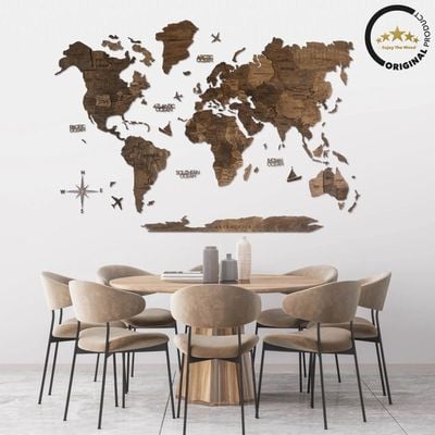 3D Wooden World Map - Dark Walnut | M (100 x 60cm)