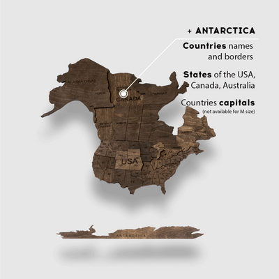 3D Wooden World Map - Dark Walnut | M (100 x 60cm)