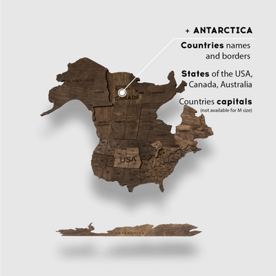 3D Wooden World Map - Dark Walnut