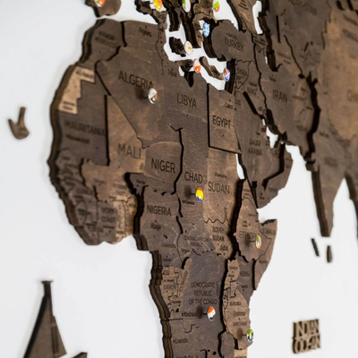 3D Wooden World Map - Dark Walnut | M (100 x 60cm)