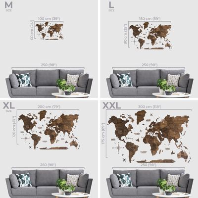 3D Wooden World Map - Dark Walnut | M (100 x 60cm)