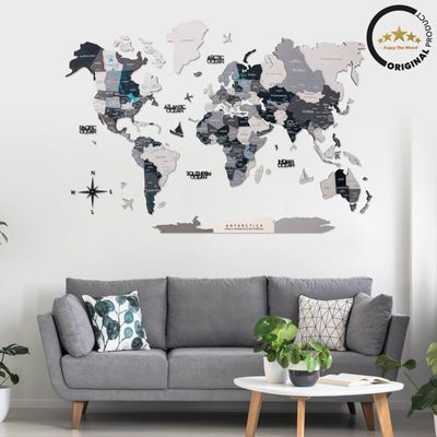 3D Wooden World Map - Nordik | L (150 x 90cm)