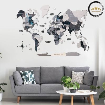 3D Wooden World Map - Nordik | XL (200 x 120cm)