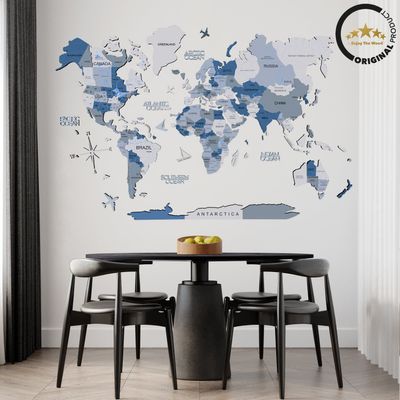 3D Wooden World Map - Aqua | M (100 x 60cm)