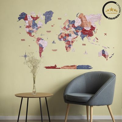 3D Wooden World Map - Boho | M (100 x 60cm)